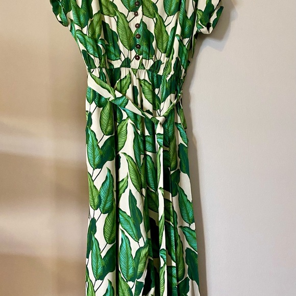 Hell Bunny Green Palm Leaf Rainforest Jumpsuit - Picture 5 of 10